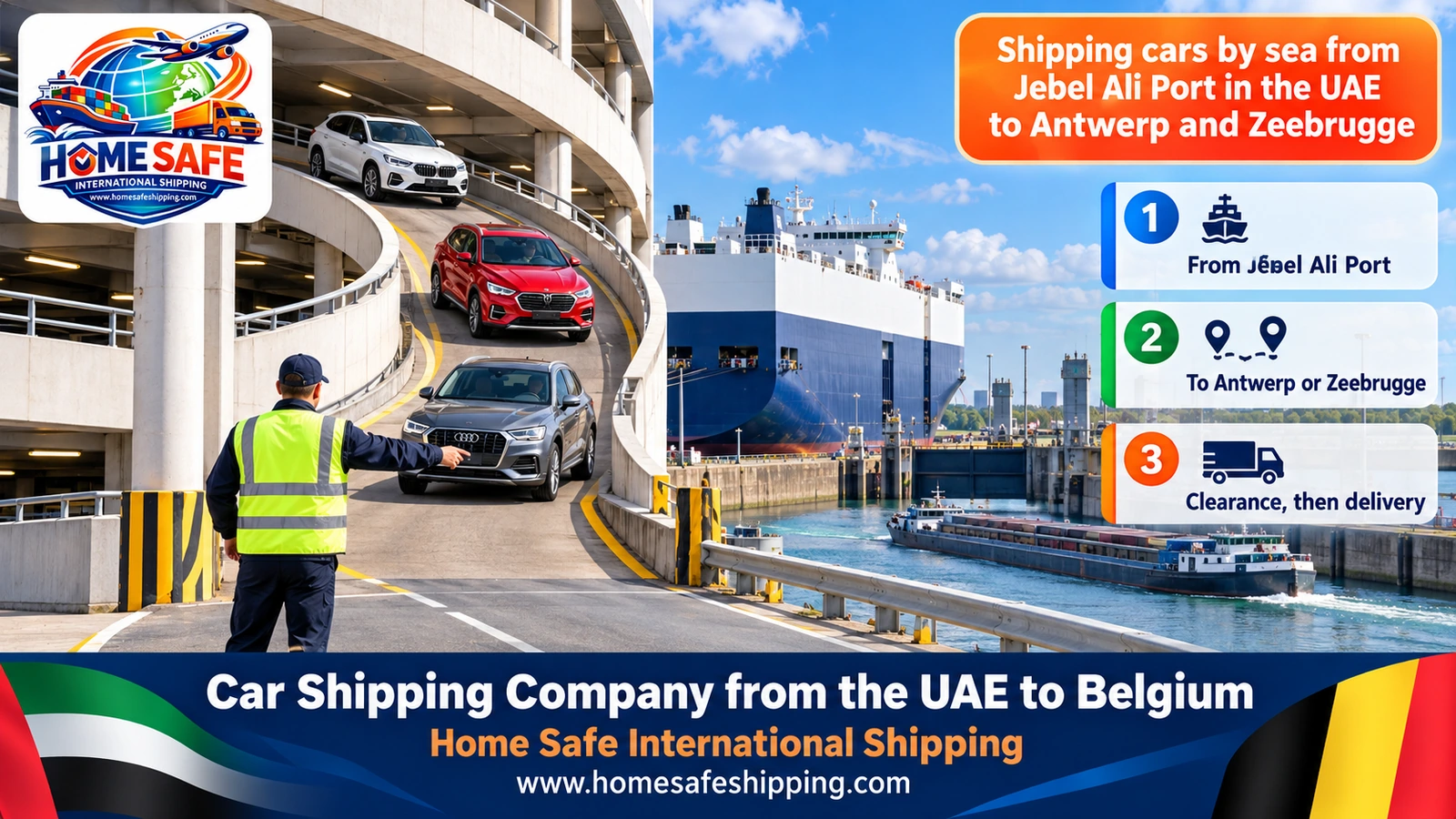 Shipping cars by sea from Jebel Ali Port in the UAE to Antwerp and Zeebrugge