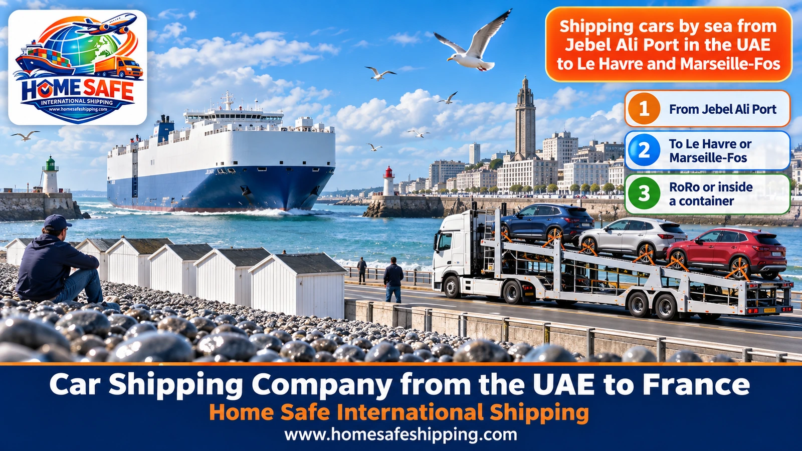 Shipping cars by sea from Jebel Ali Port in the UAE to Le Havre and Marseille-Fos