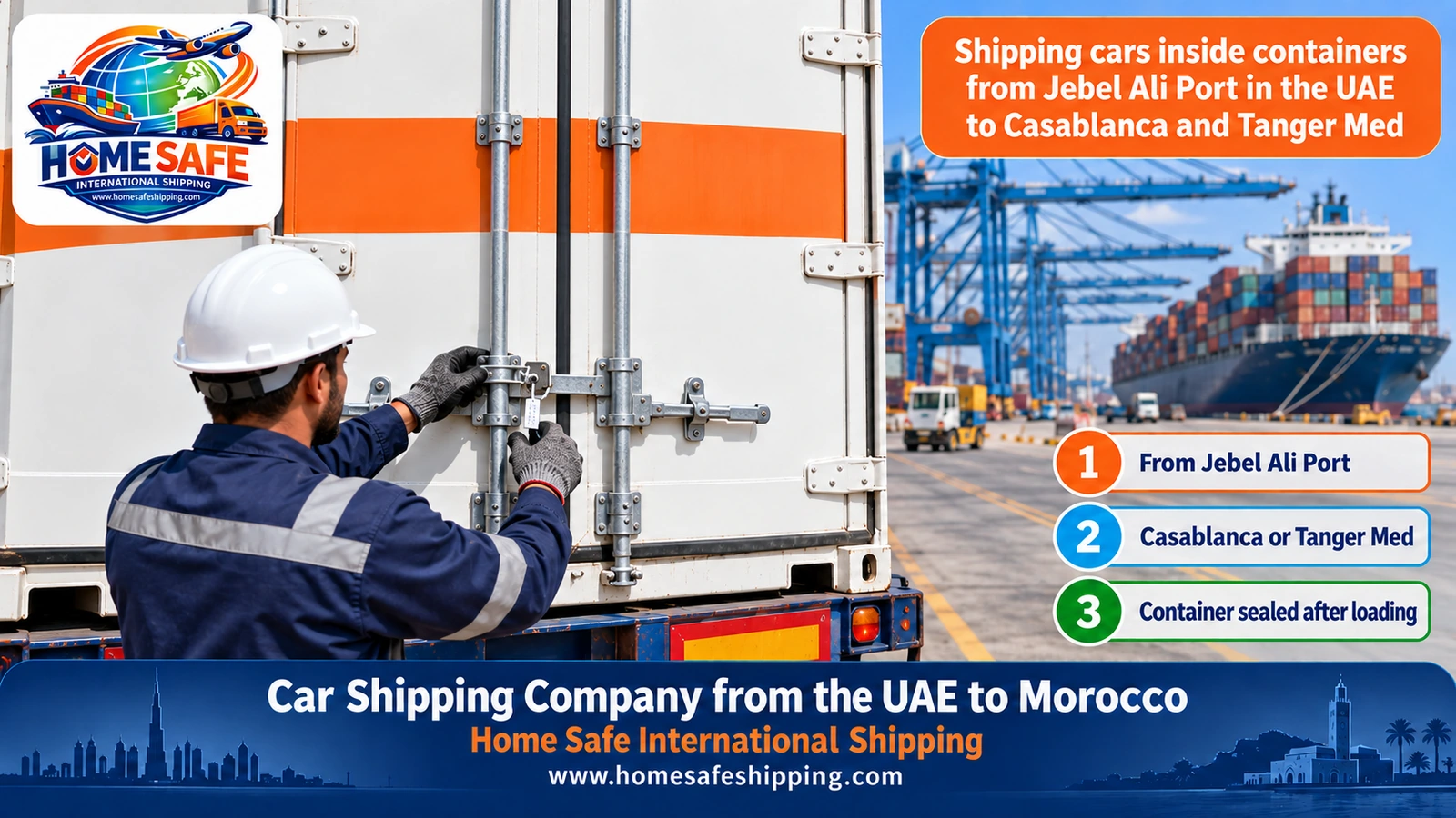 Shipping cars inside containers from Jebel Ali Port in the UAE to Casablanca and Tanger Med