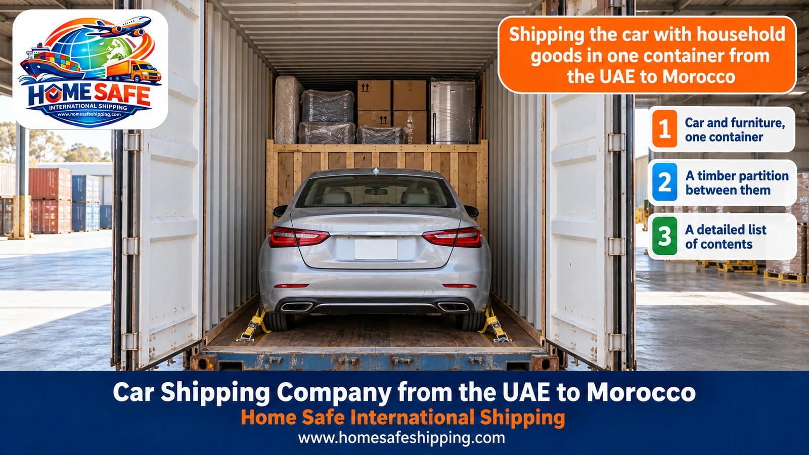 Shipping the car with household goods in one container from the UAE to Morocco
