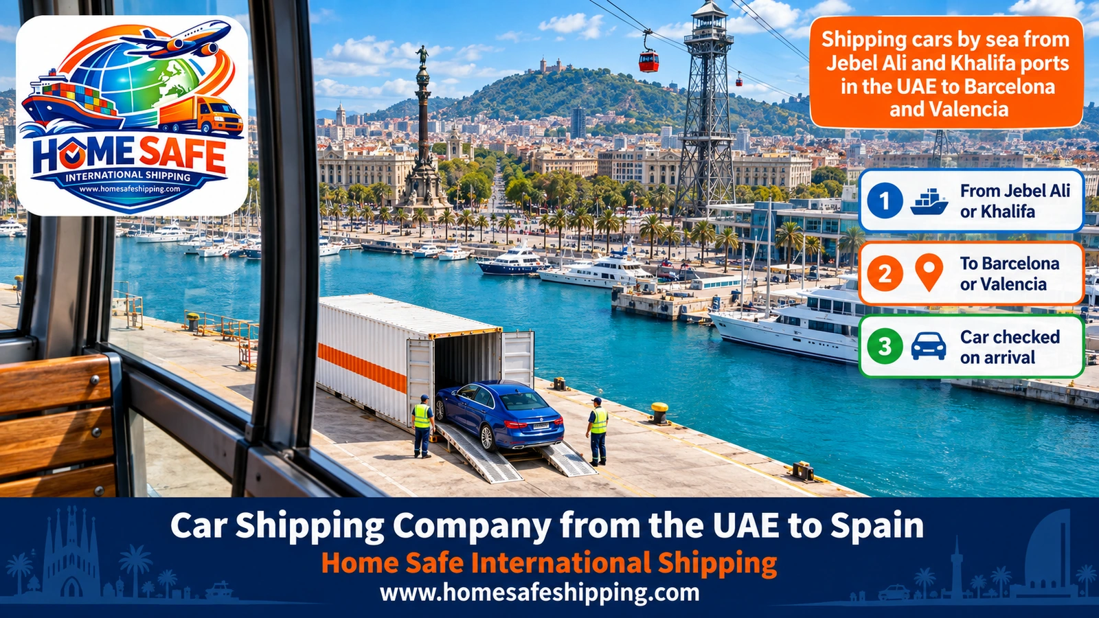 Shipping cars by sea from Jebel Ali and Khalifa ports in the UAE to Barcelona and Valencia