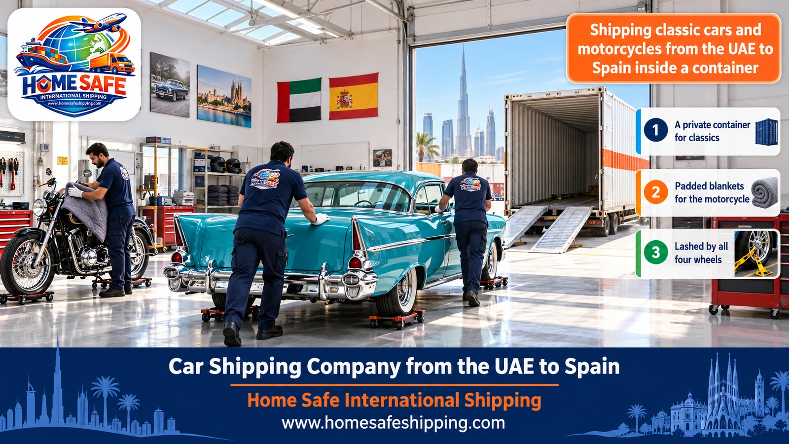 Shipping classic cars and motorcycles from the UAE to Spain inside a container