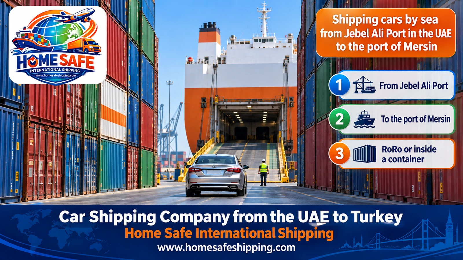 Shipping cars by sea from Jebel Ali Port in the UAE to the port of Mersin