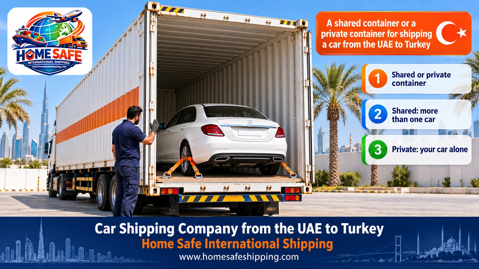 A shared container or a private container for shipping a car from the UAE to Turkey