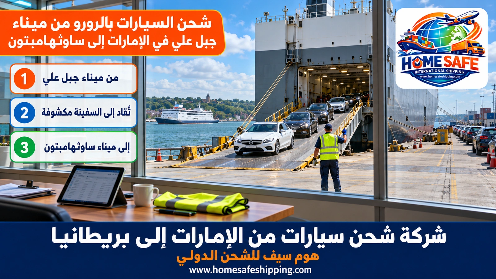 شحن السيارات بالرورو من ميناء جبل علي في الإمارات إلى ساوثهامبتون