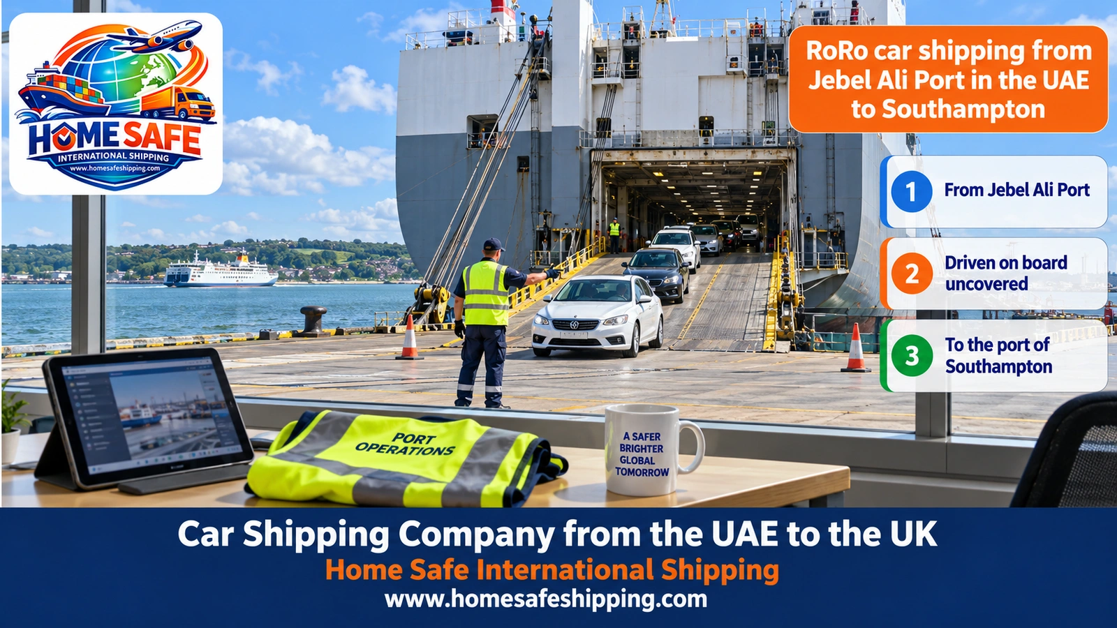 RoRo car shipping from Jebel Ali Port in the UAE to Southampton