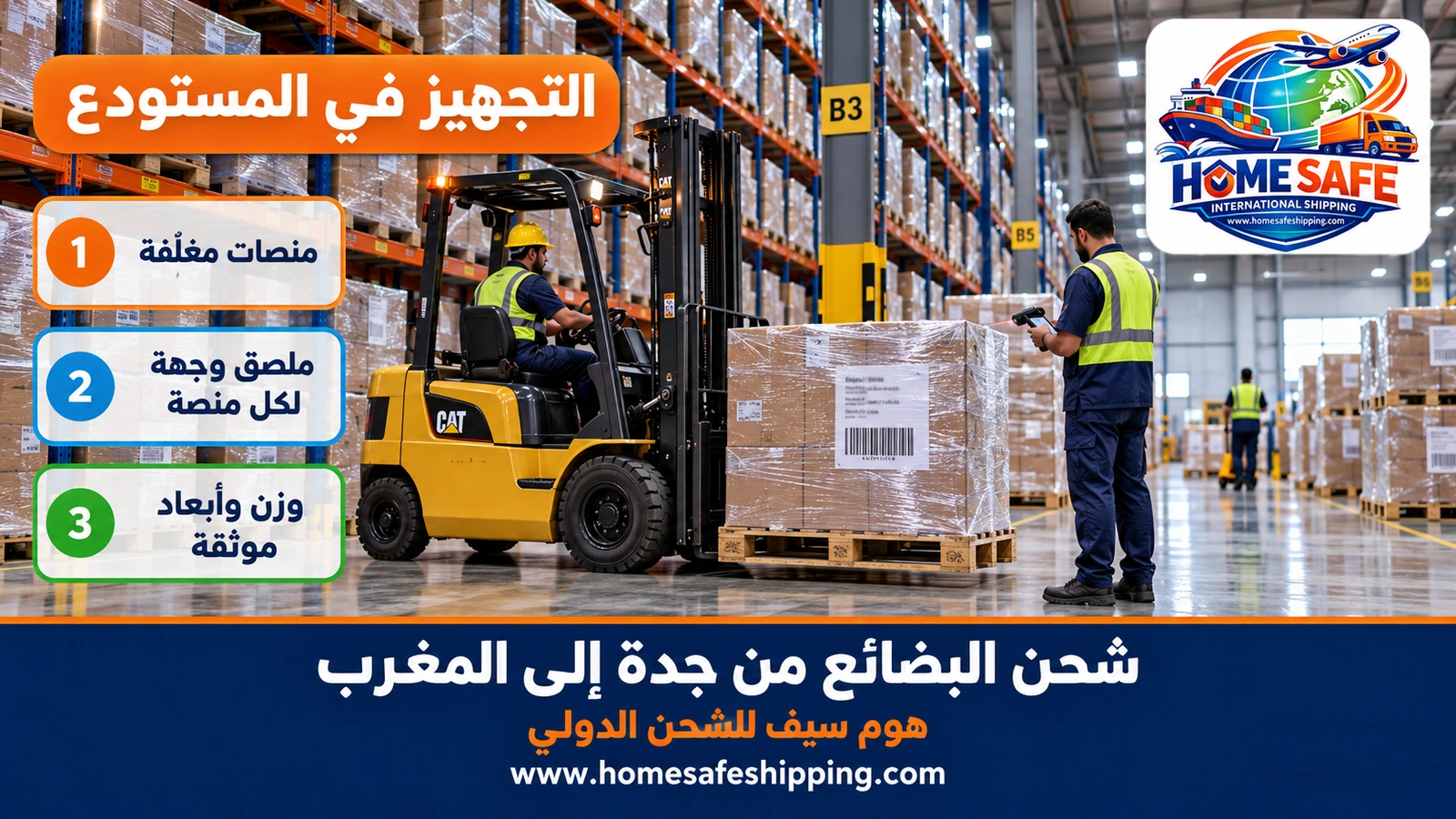 تجهيز البضائع على منصات قبل شحنها إلى المغرب