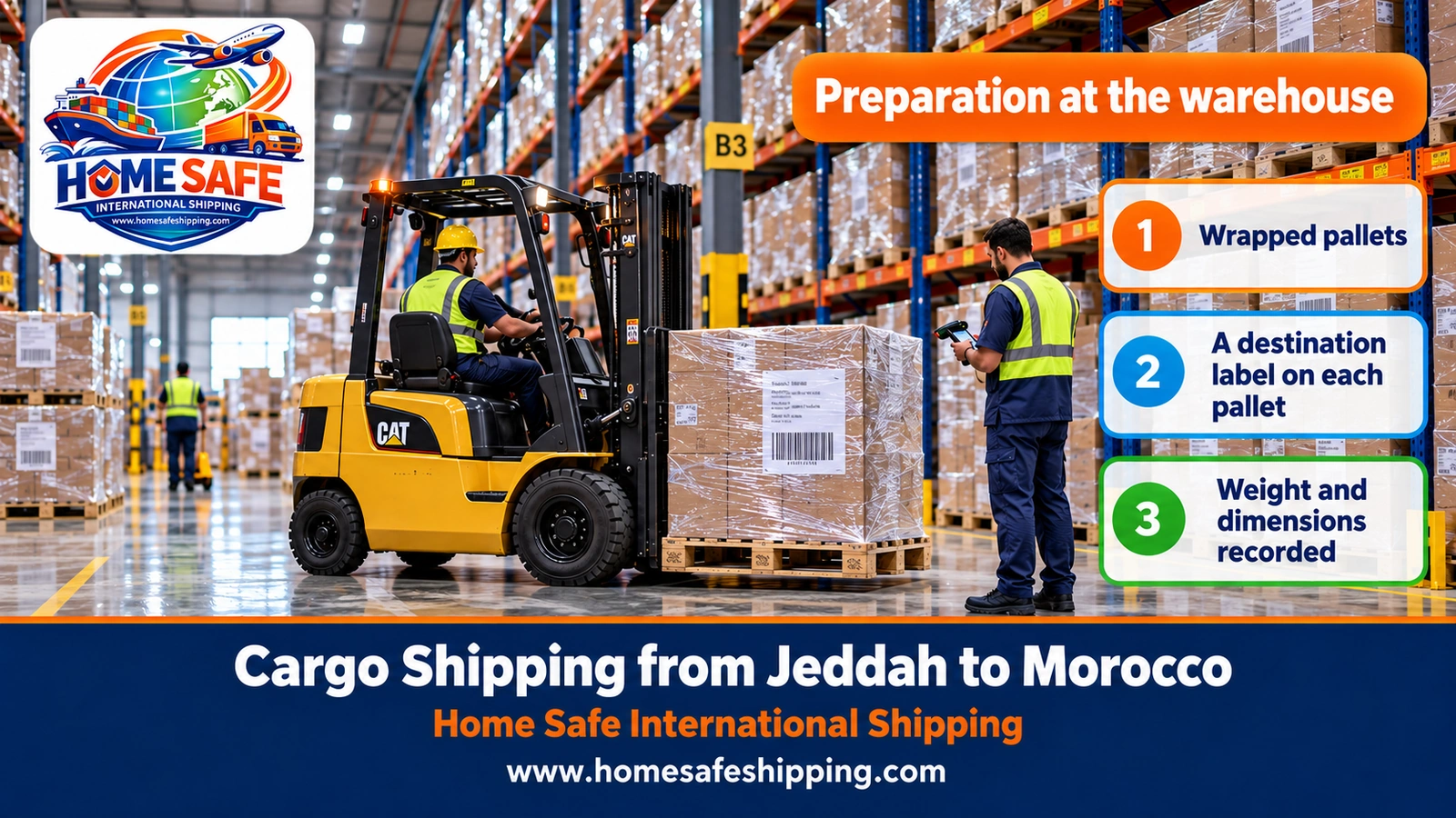 Preparing goods on pallets before shipping to Morocco