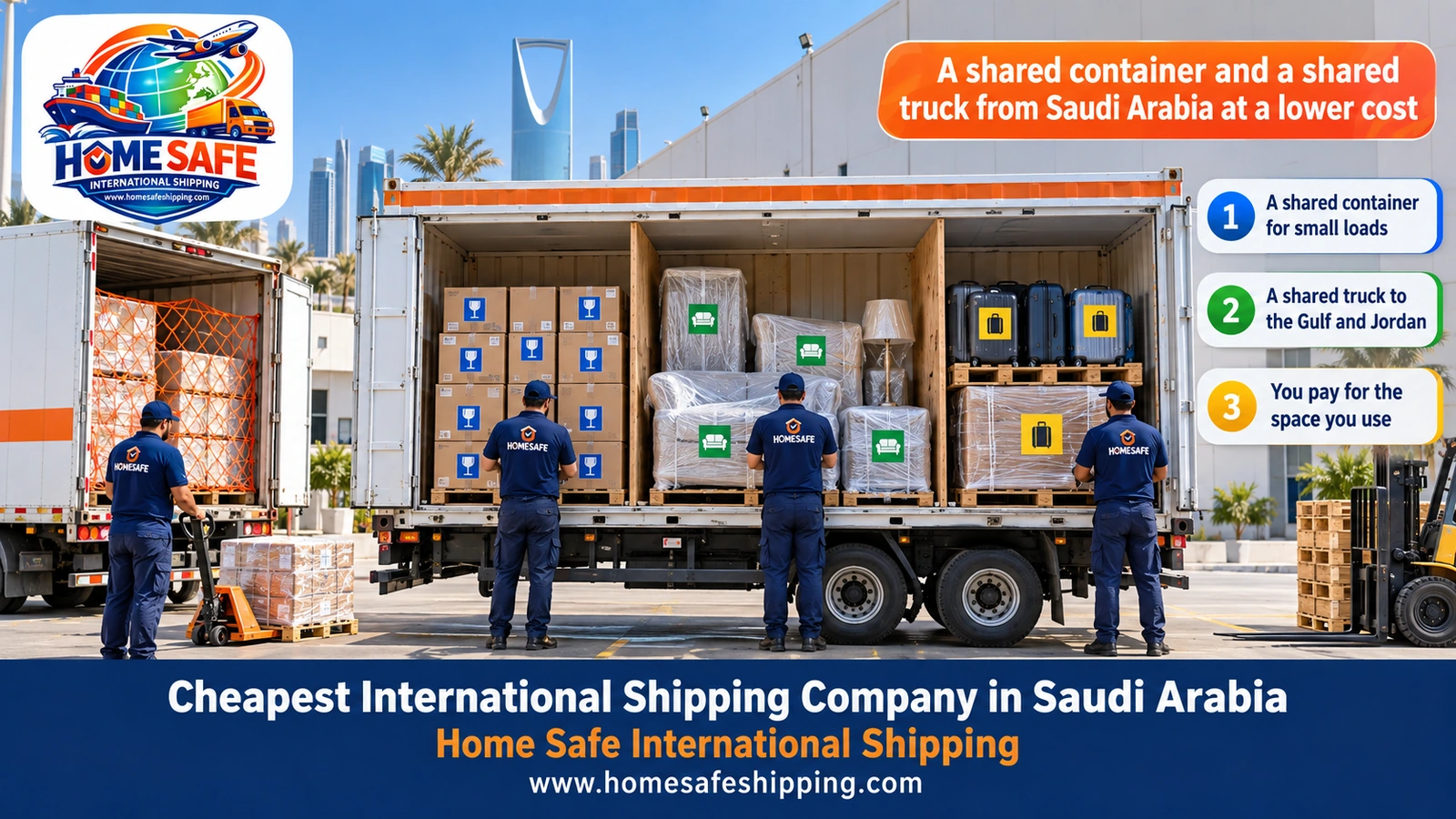 A shared container and a shared truck from Saudi Arabia at a lower cost