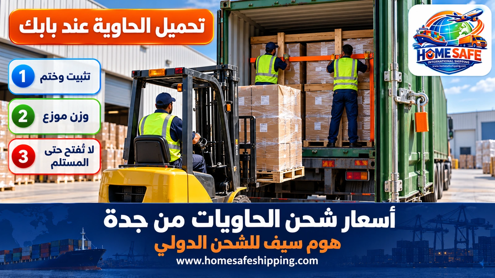 تحميل الحاويات وتثبيتها قبل الشحن من جدة