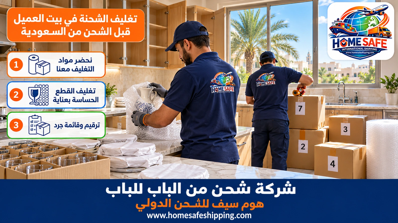 تغليف الشحنة في بيت العميل قبل الشحن من السعودية