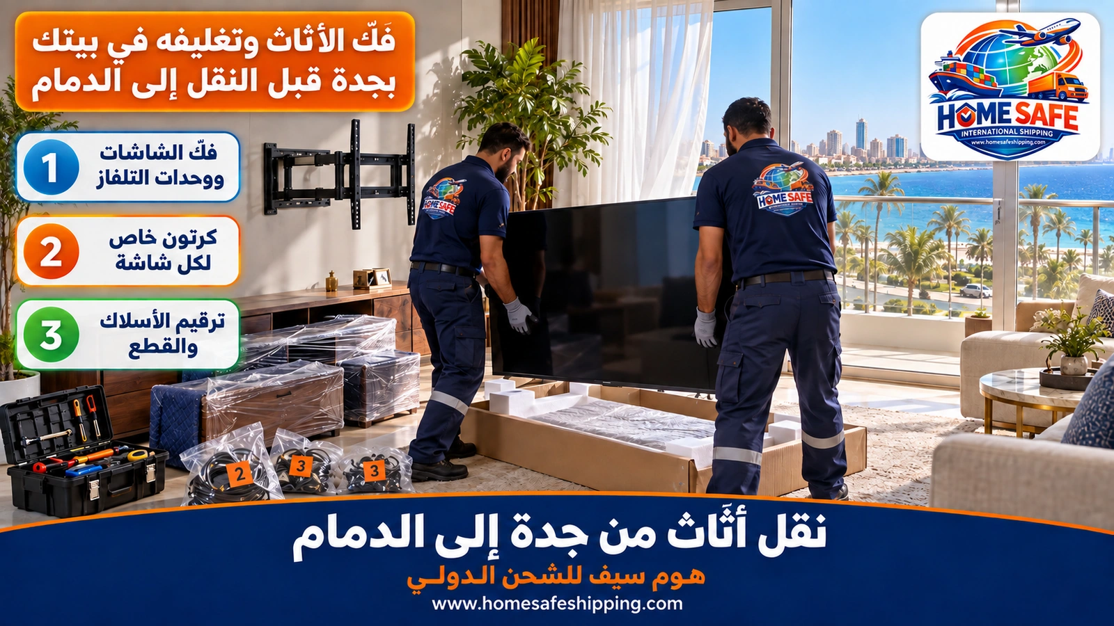 فكّ الأثاث وتغليفه في بيتك بجدة قبل النقل إلى الدمام