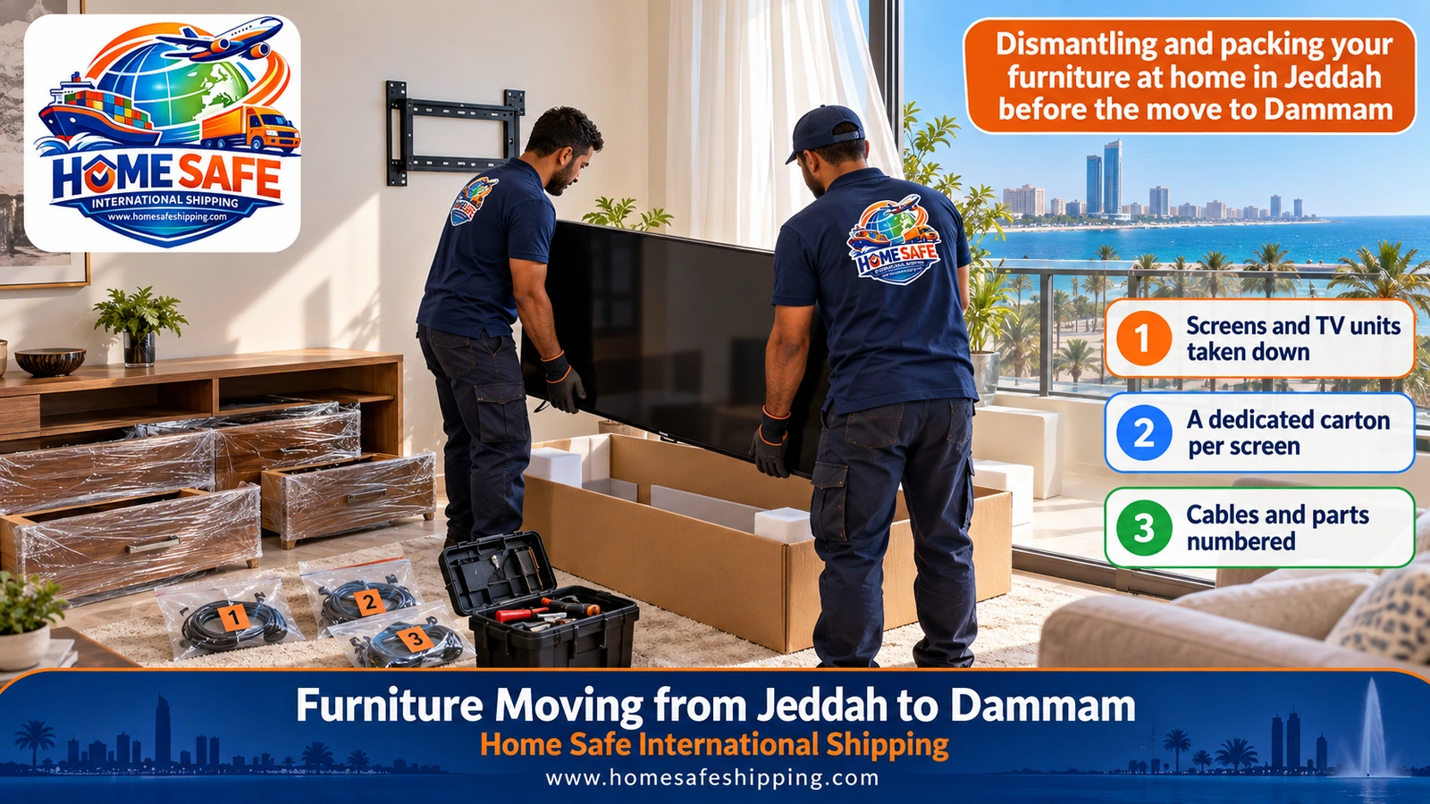 Dismantling and packing your furniture at home in Jeddah before the move to Dammam