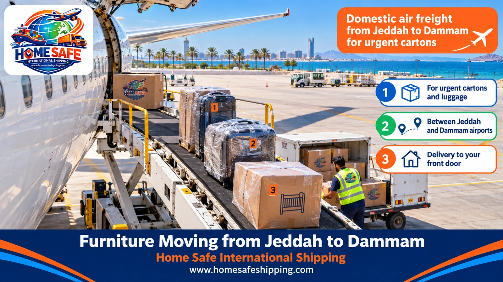 Domestic air freight from Jeddah to Dammam for urgent cartons