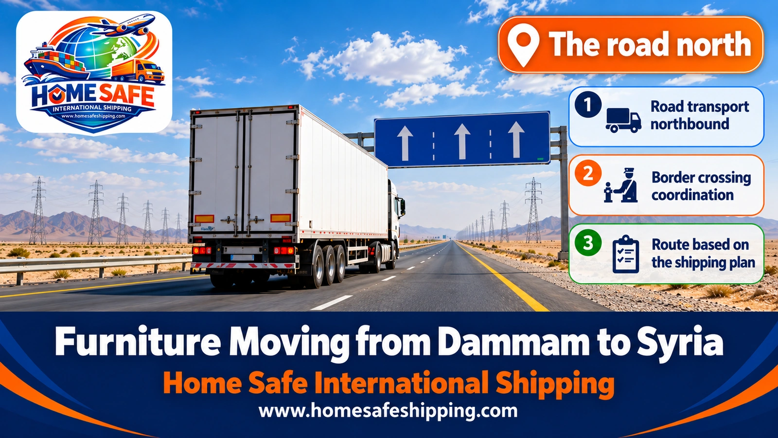 The overland route for moving furniture from Dammam to Syria