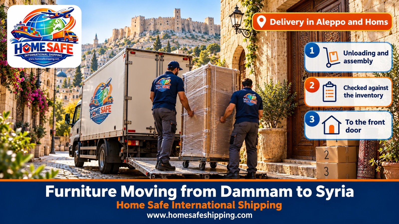Delivering furniture in Aleppo after the move from Dammam