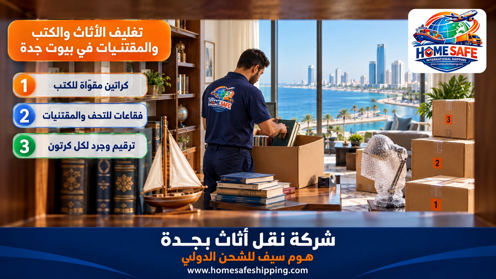تغليف الأثاث والكتب والمقتنيات في بيوت جدة