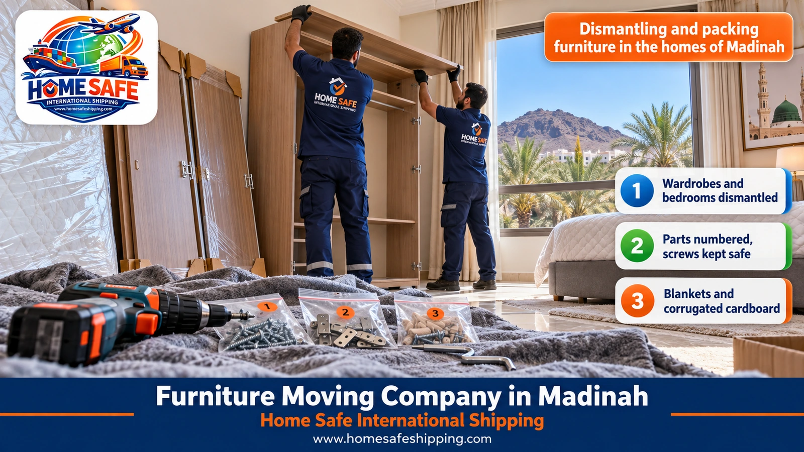 Dismantling and packing furniture in the homes of Madinah