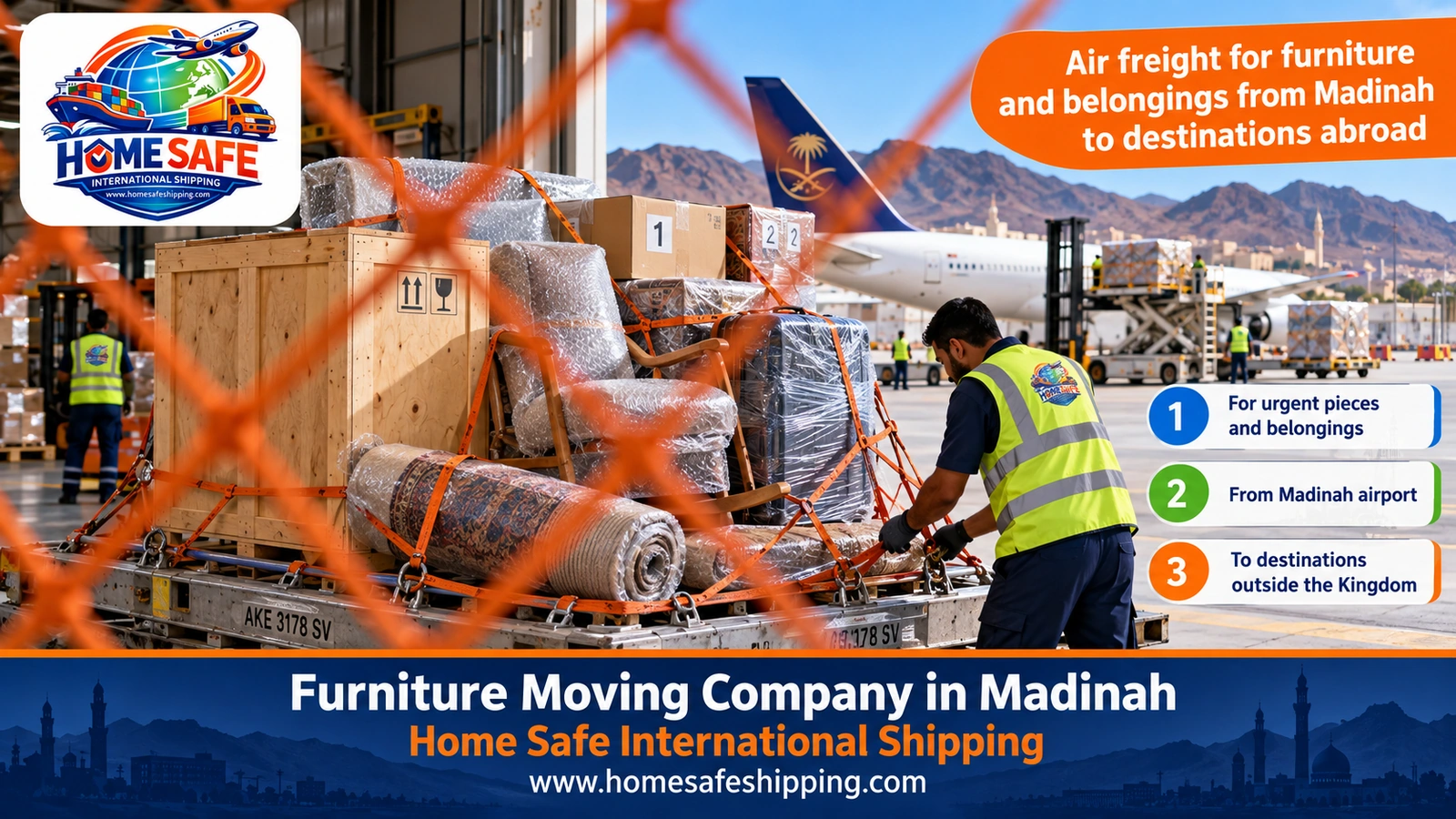 Air freight for furniture and belongings from Madinah to destinations abroad