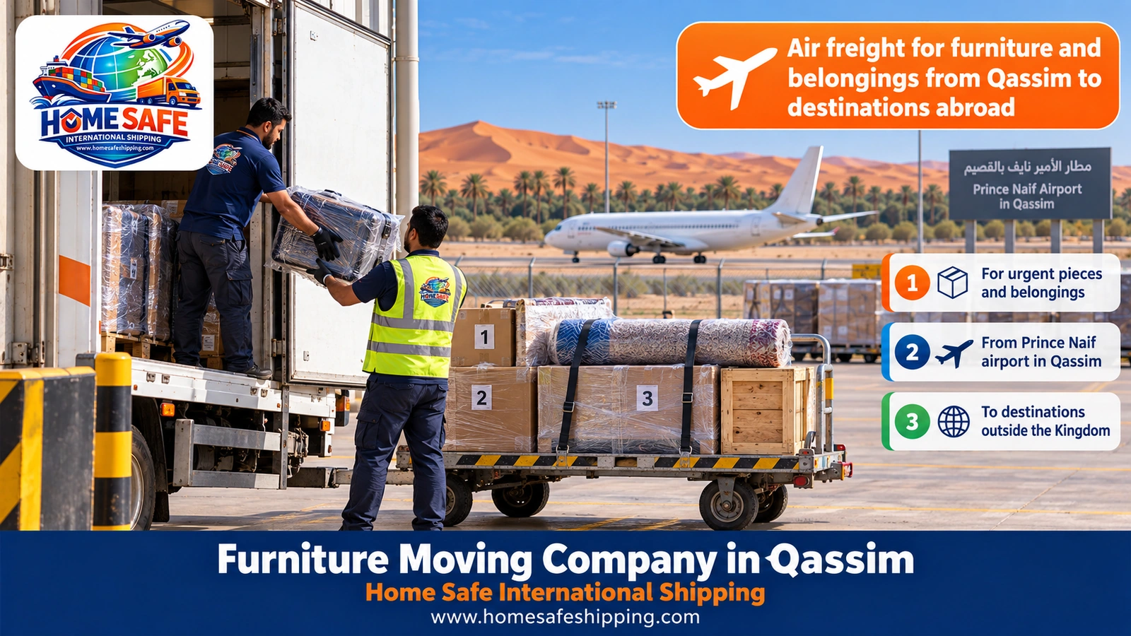 Air freight for furniture and belongings from Qassim to destinations abroad