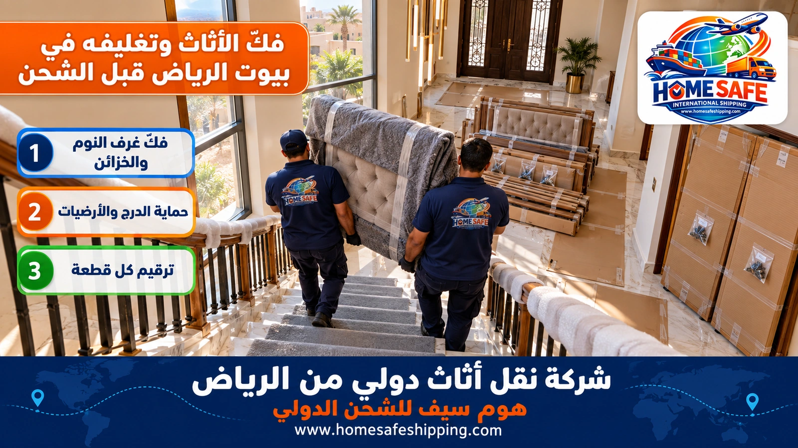 فكّ الأثاث وتغليفه في بيوت الرياض قبل الشحن