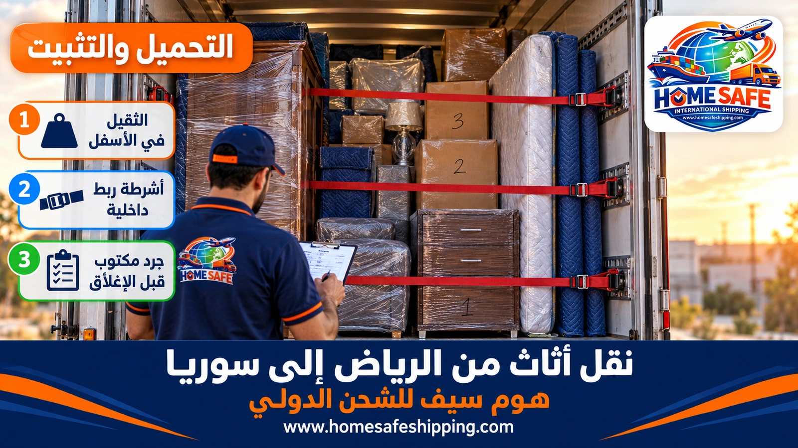 تحميل وتثبيت الأثاث داخل الشاحنة