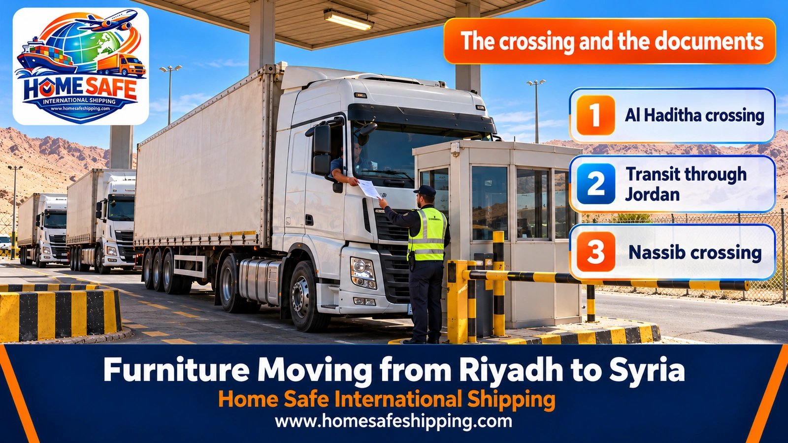 A furniture truck crossing the land border on the way to Syria