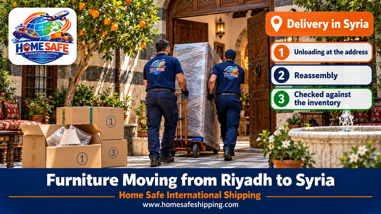 Delivering furniture in Damascus after moving it from Riyadh