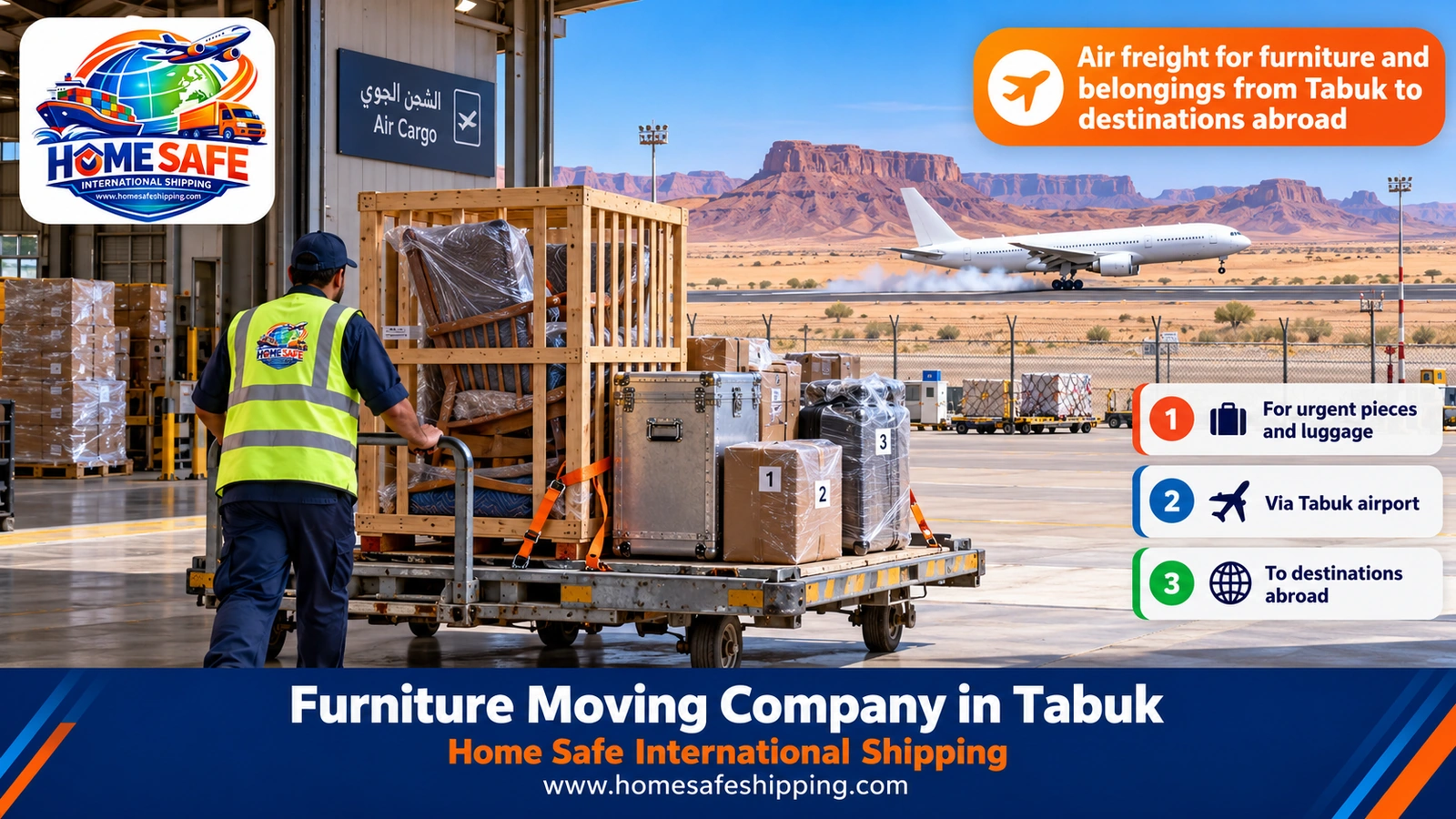 Air freight for furniture and belongings from Tabuk to destinations abroad