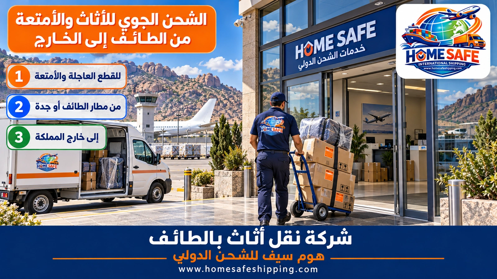 الشحن الجوي للأثاث والأمتعة من الطائف إلى الخارج