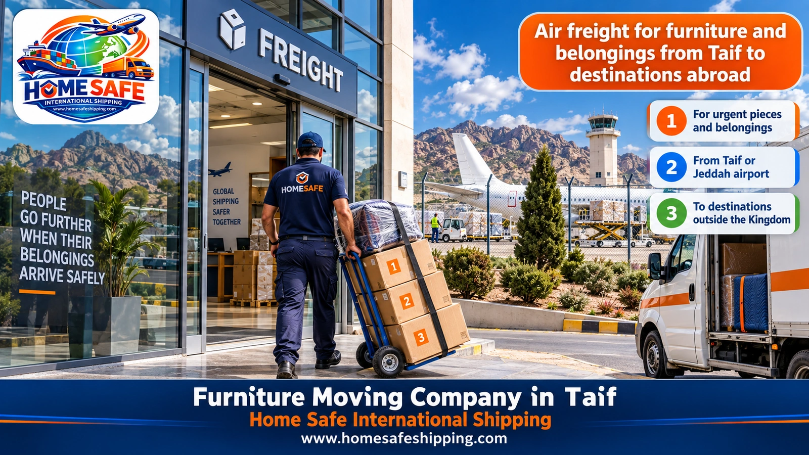 Air freight for furniture and belongings from Taif to destinations abroad