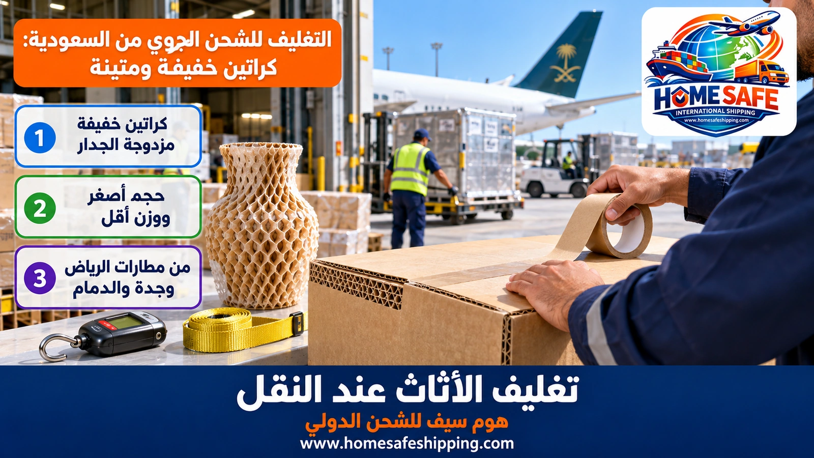 التغليف للشحن الجوي من السعودية: كراتين خفيفة ومتينة