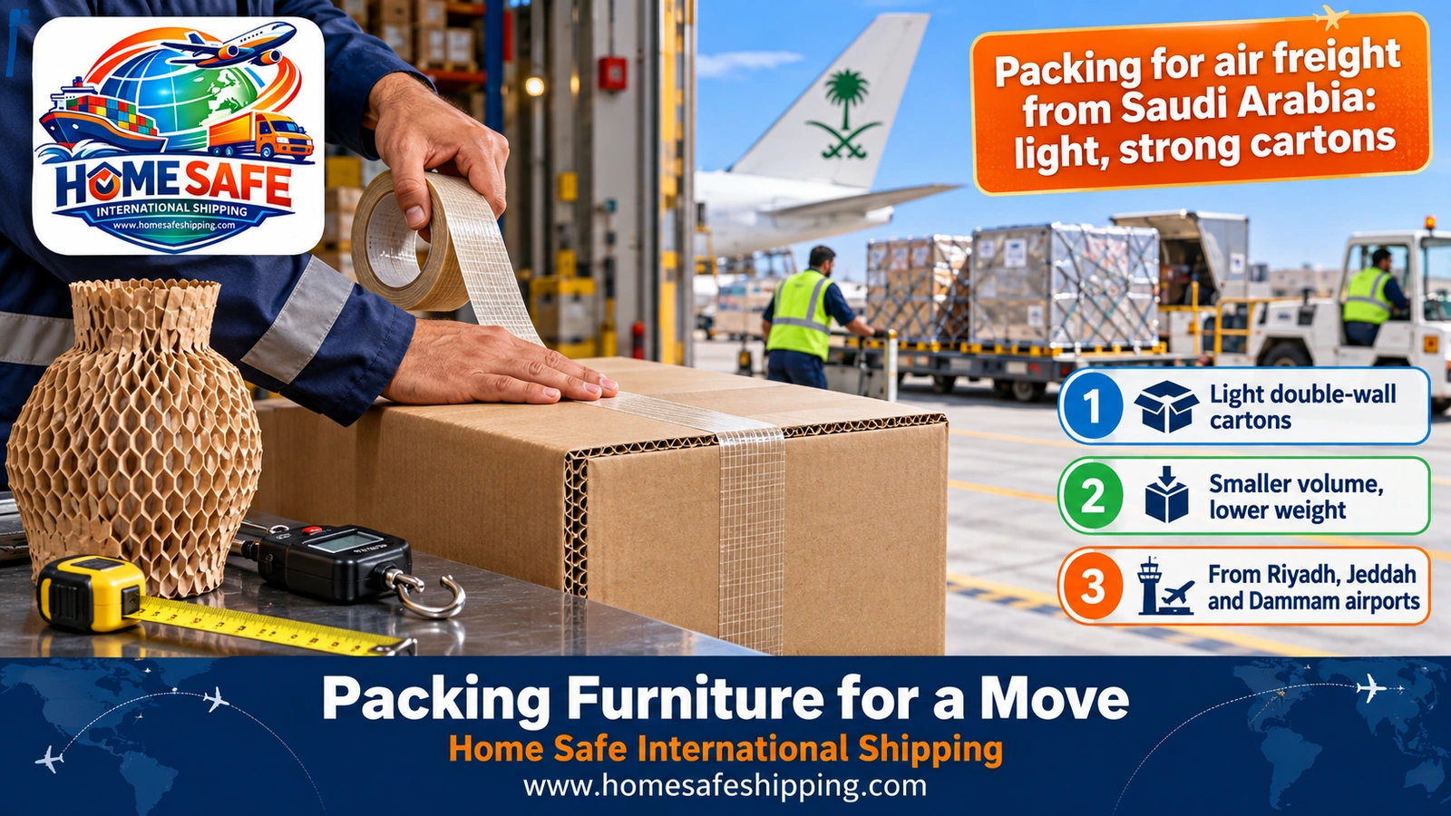 Packing for air freight from Saudi Arabia: light, strong cartons