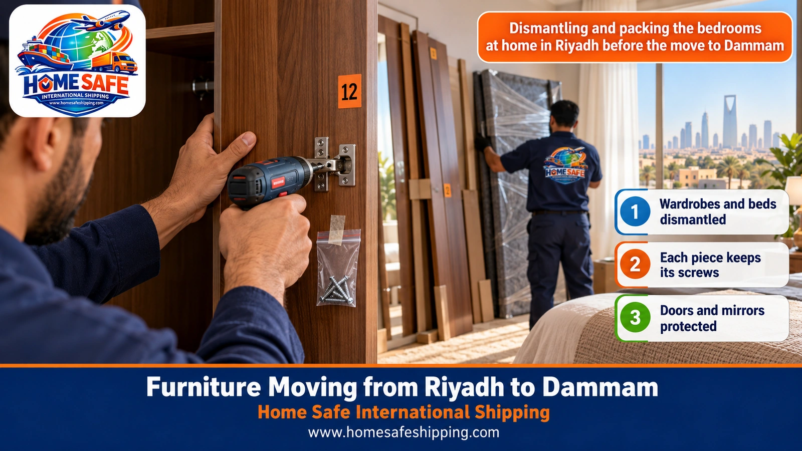Dismantling and packing the bedrooms at home in Riyadh before the move to Dammam