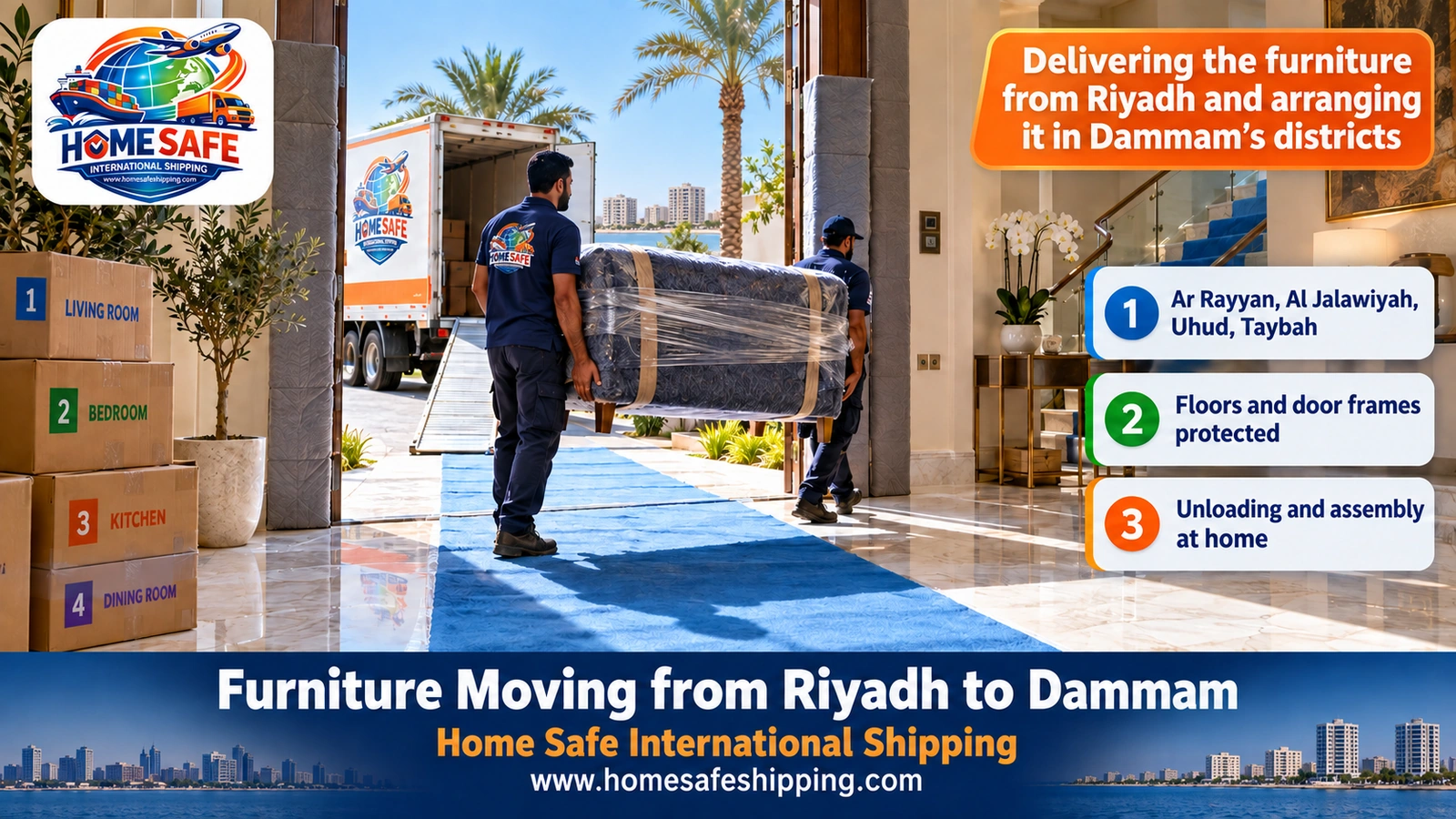 Delivering the furniture from Riyadh and arranging it in Dammam’s districts