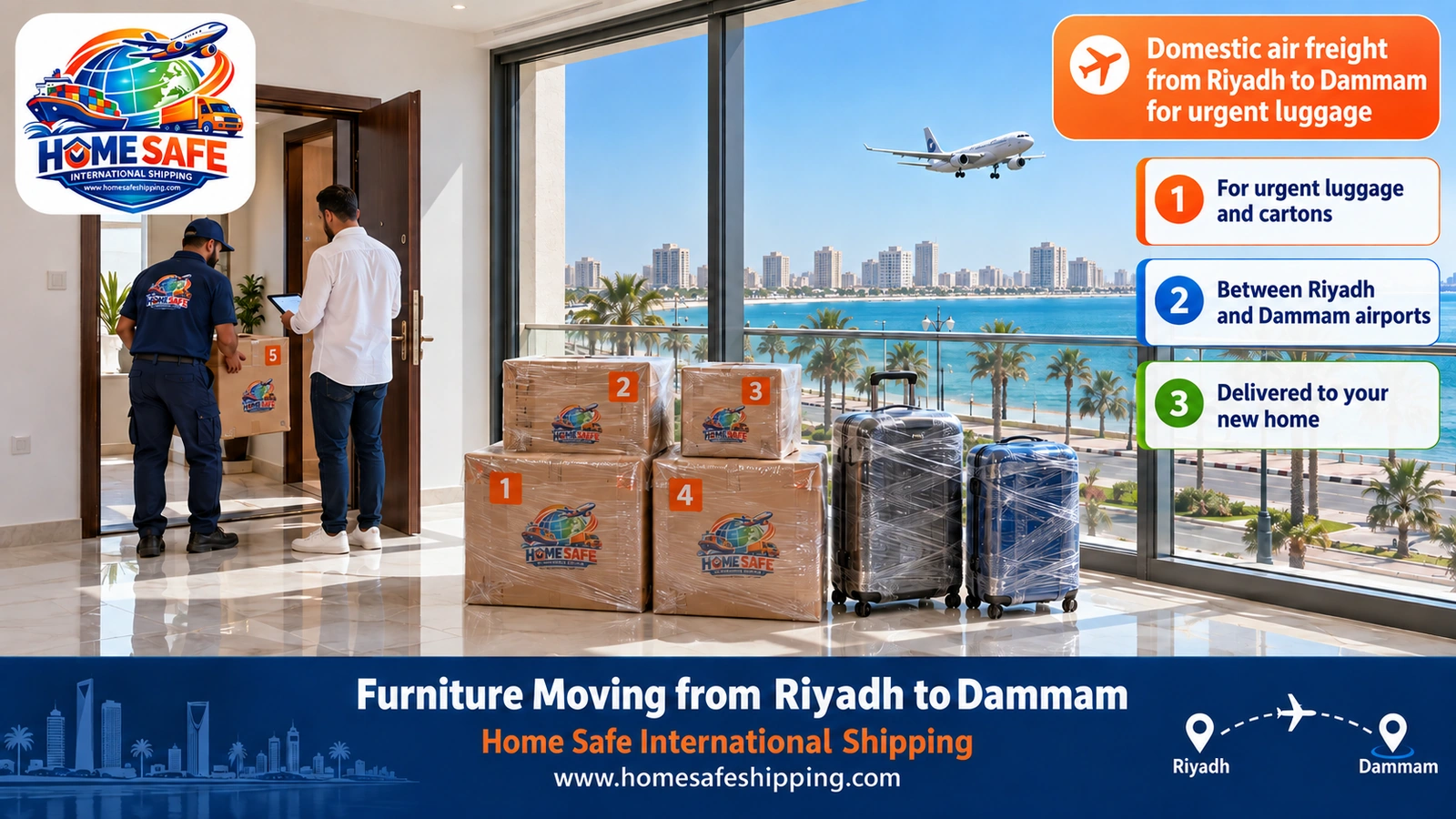 Domestic air freight from Riyadh to Dammam for urgent luggage
