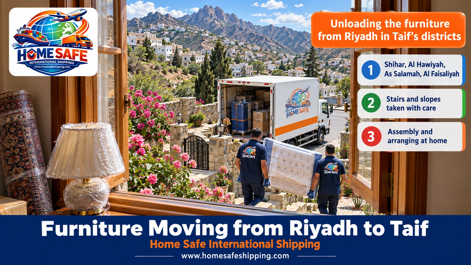 Unloading the furniture from Riyadh in Taif’s districts