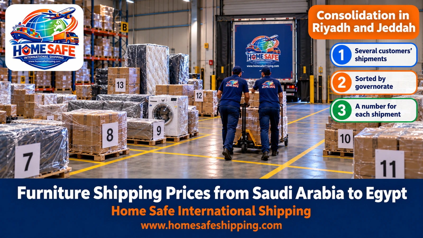 Consolidating furniture shipments at the warehouse before shipping to Egypt
