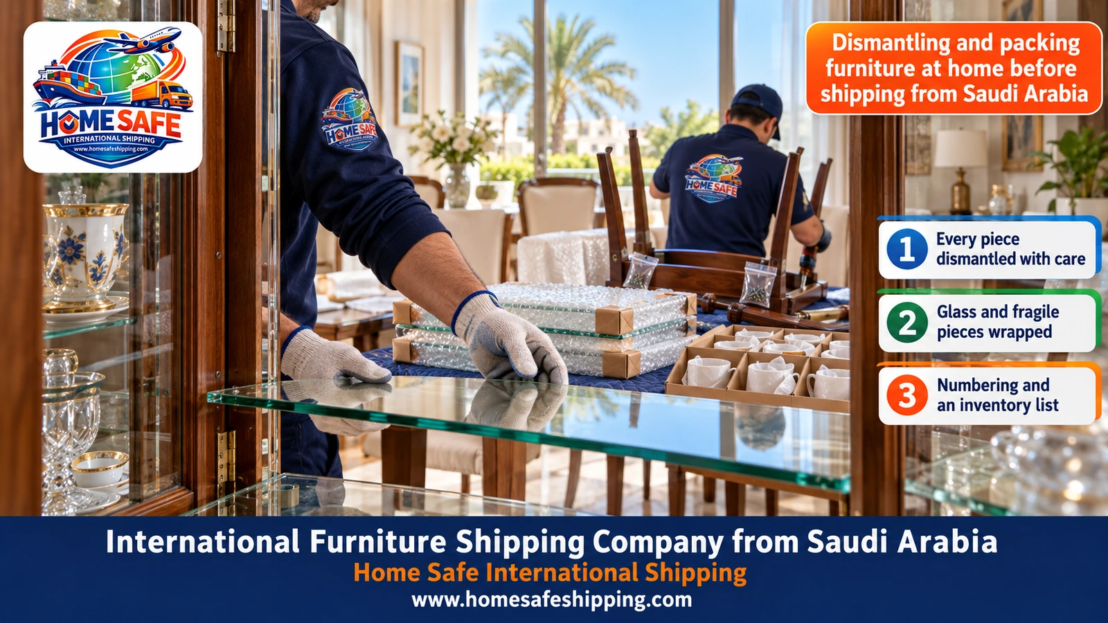 Dismantling and packing furniture at home before shipping from Saudi Arabia