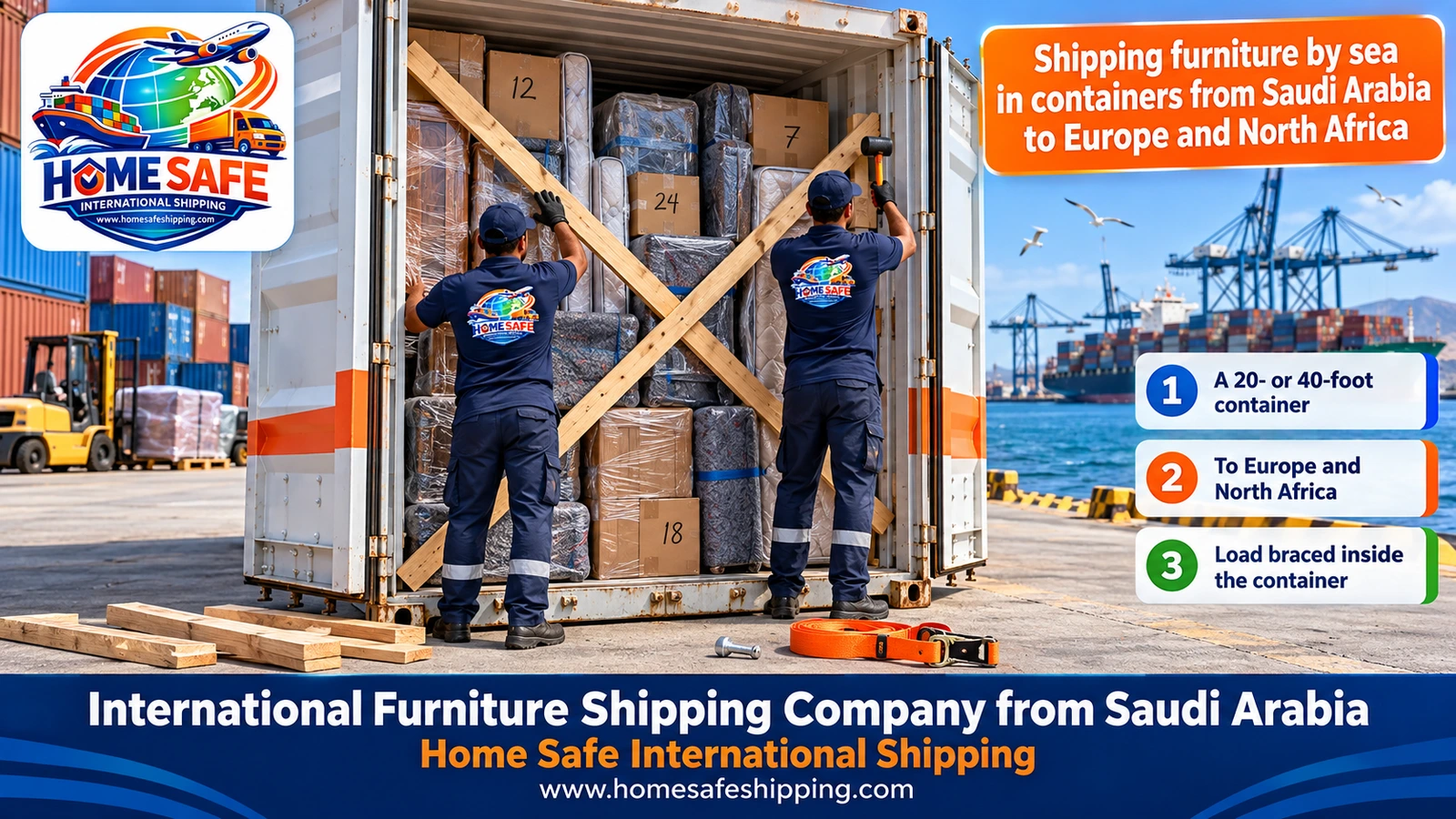 Shipping furniture by sea in containers from Saudi Arabia to Europe and North Africa