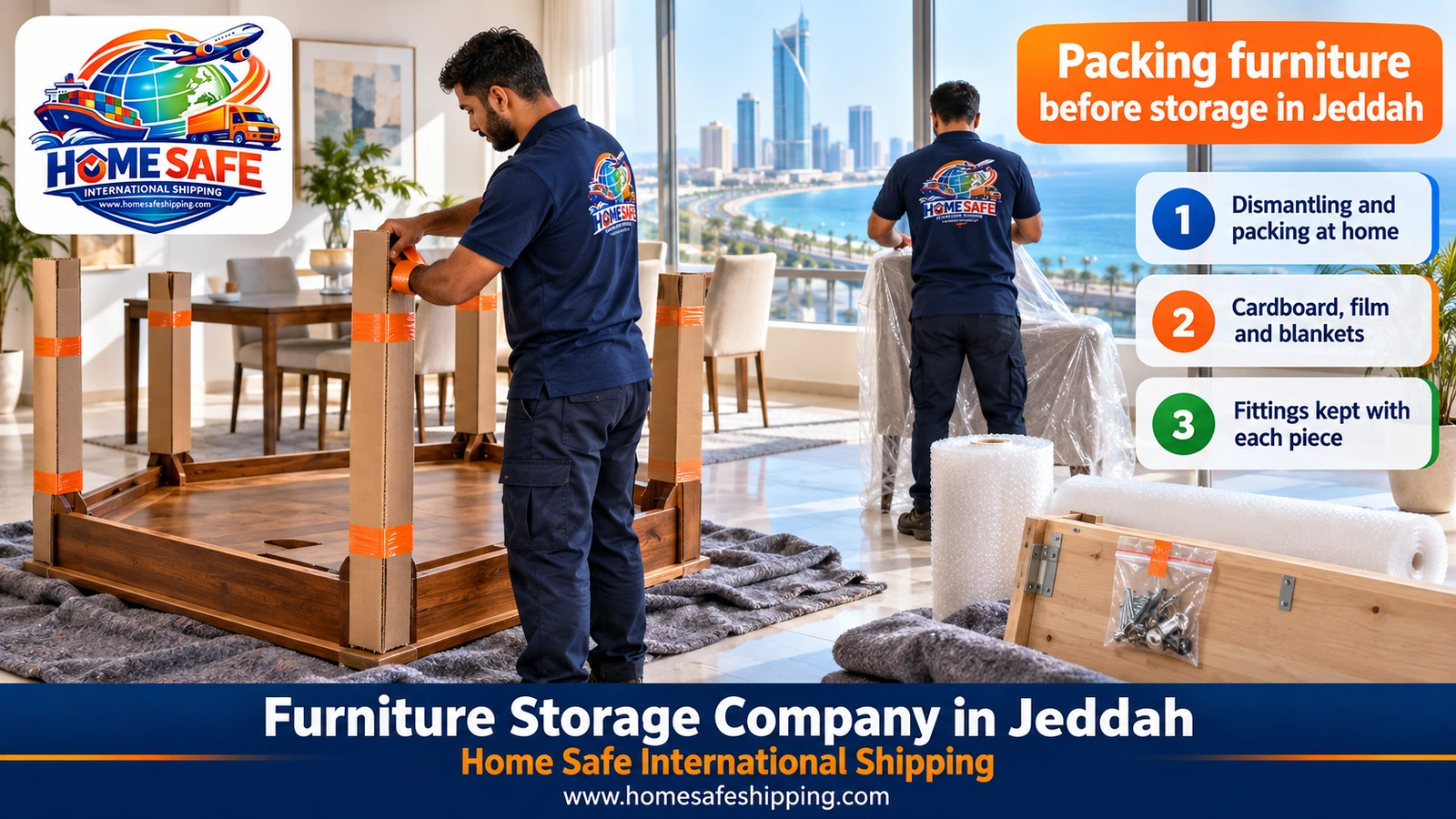 Packing furniture before storage in Jeddah