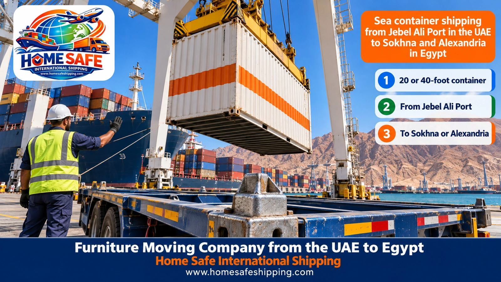 Sea container shipping from Jebel Ali Port in the UAE to Sokhna and Alexandria in Egypt