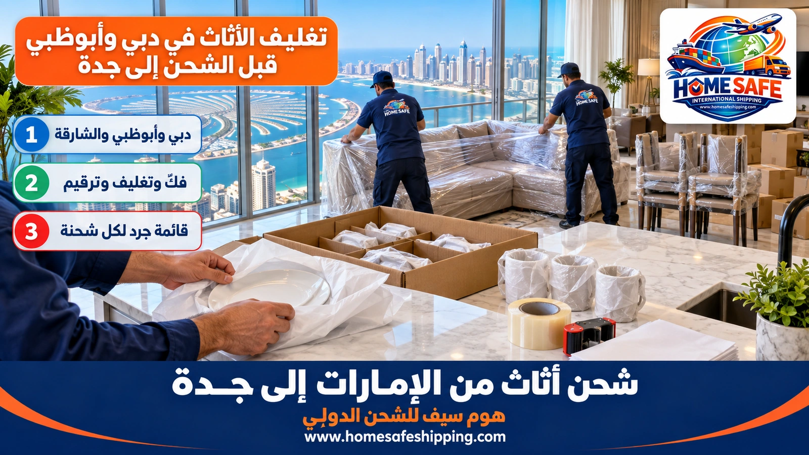 تغليف الأثاث في دبي وأبوظبي قبل الشحن إلى جدة