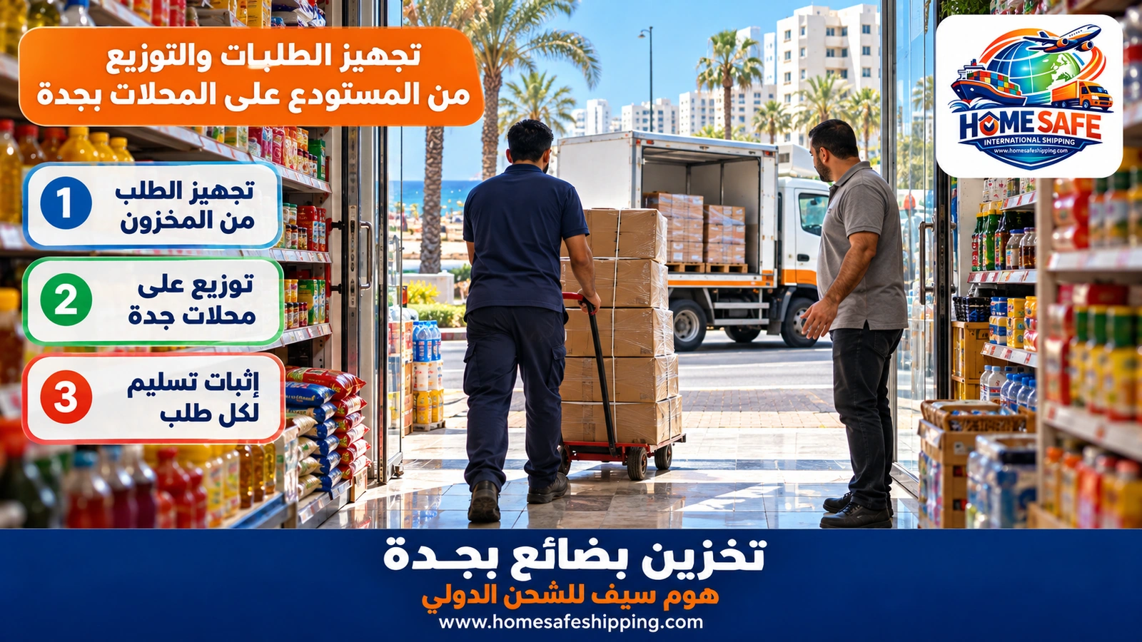 تجهيز الطلبات والتوزيع من المستودع على المحلات بجدة
