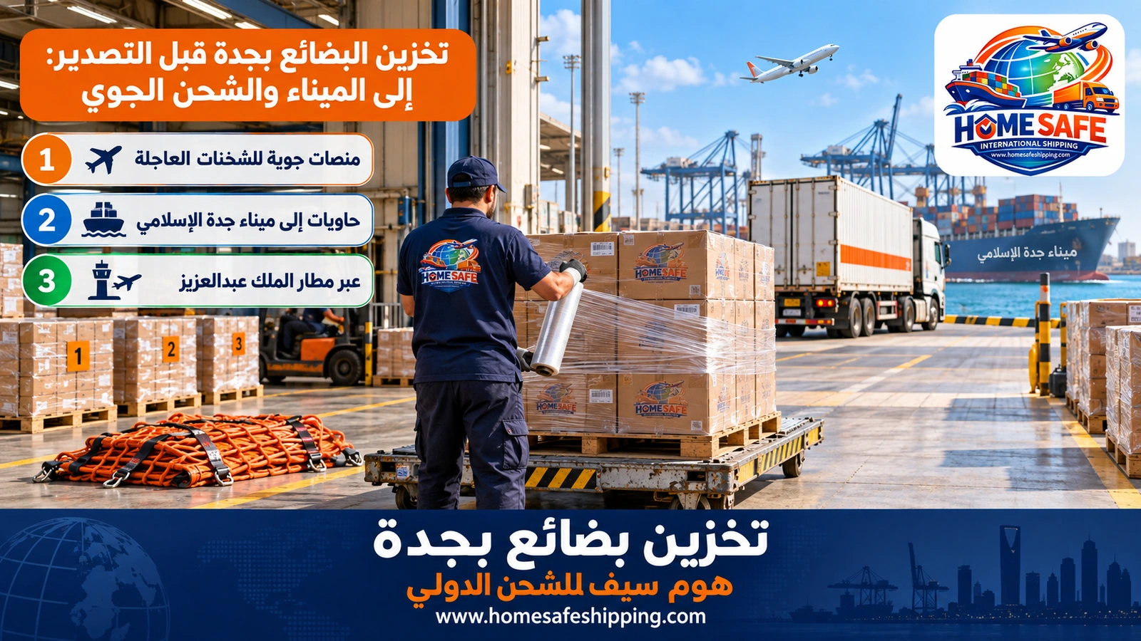 تخزين البضائع بجدة قبل التصدير: إلى الميناء والشحن الجوي