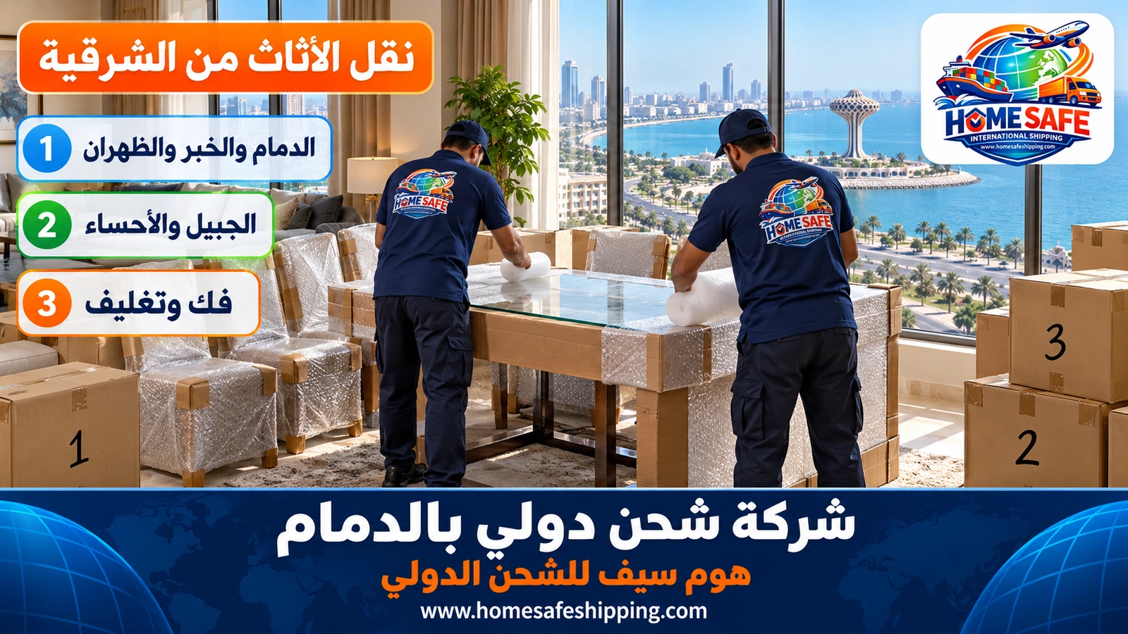 نقل الأثاث الدولي من الدمام والخبر