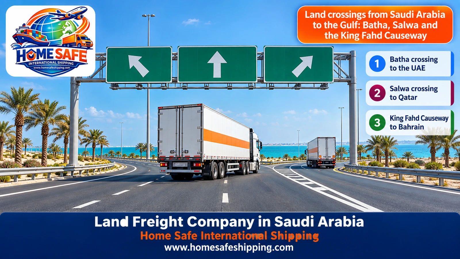 Land crossings from Saudi Arabia to the Gulf: Batha, Salwa and the King Fahd Causeway