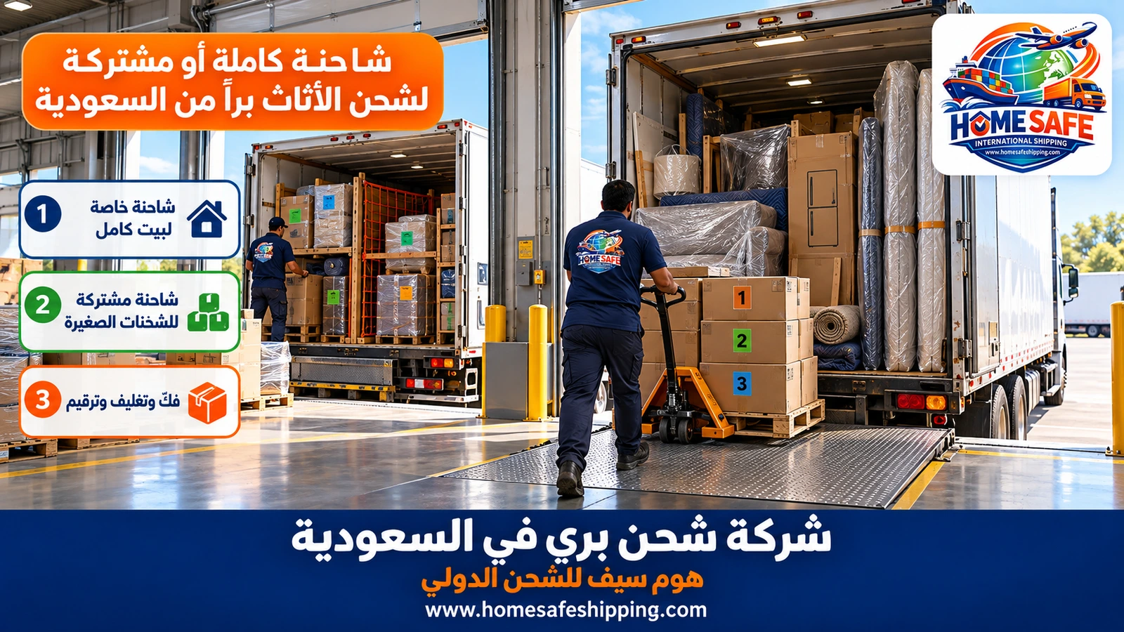 شاحنة كاملة أو مشتركة لشحن الأثاث براً من السعودية