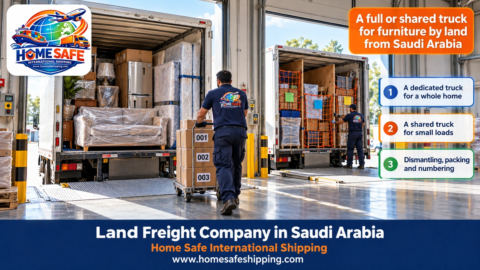 A full or shared truck for furniture by land from Saudi Arabia