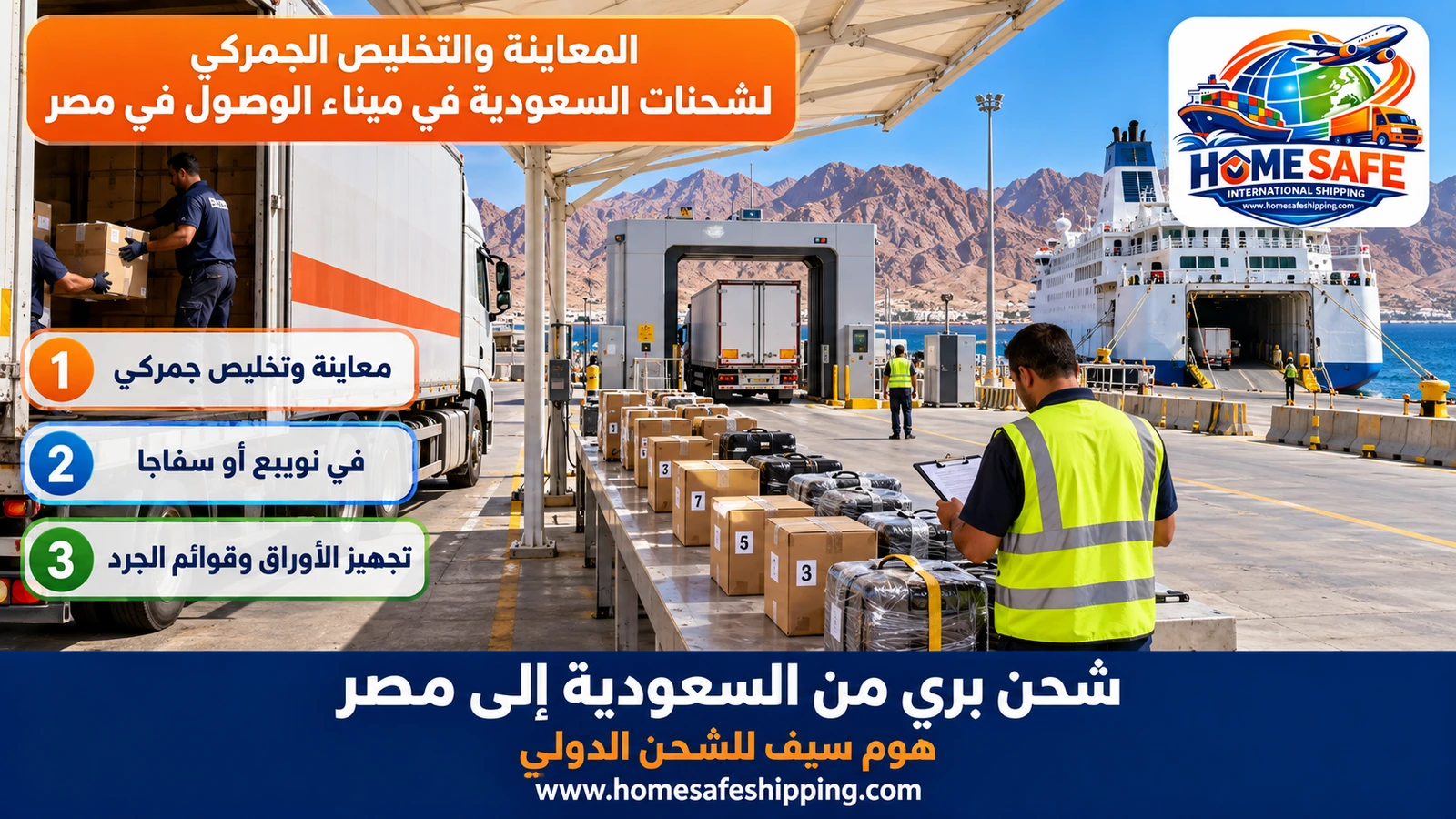 المعاينة والتخليص الجمركي لشحنات السعودية في ميناء الوصول في مصر